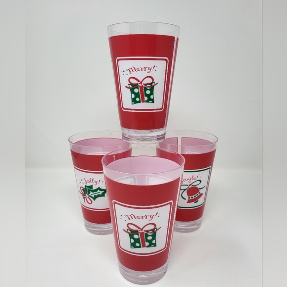 Bundle of 4 Tumblers Hard Plastic Reusable Holiday Christmas 16 oz - Picture 1 of 6